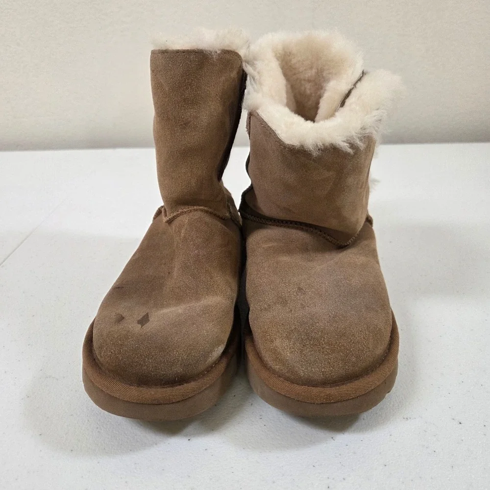UGG Bailey Buckle Chestnut Brown Suede Shearling Mid Calf Boots 1104 Womens 6